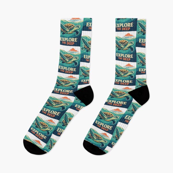 Item preview, Vintage Travel Poster Sea Turtle Scene with “Explore the Deep” designed and sold by zoughlal.
