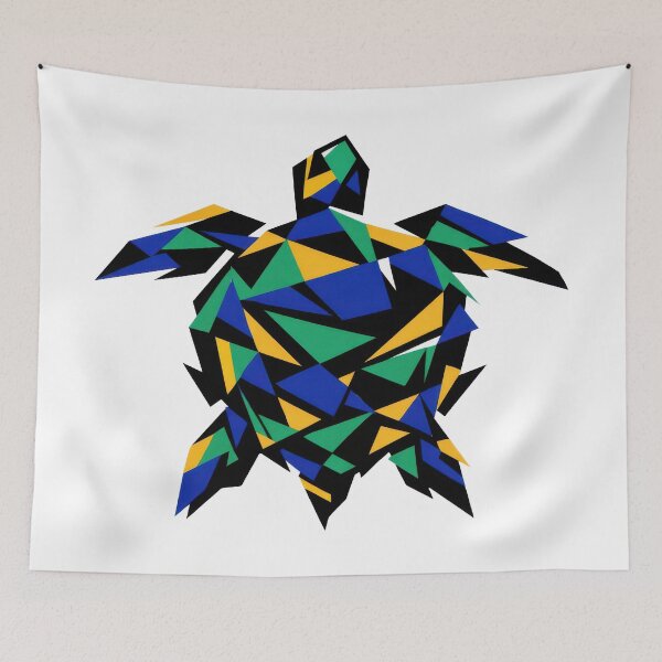 Item preview, Abstract Fragmented Geometric Sea Turtle in Blue Emerald and Gold designed and sold by zoughlal.