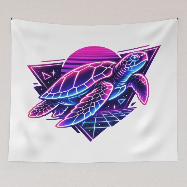 Item preview, Synthwave Neon Sea Turtle in Retro 80s Grid Geometry designed and sold by zoughlal.