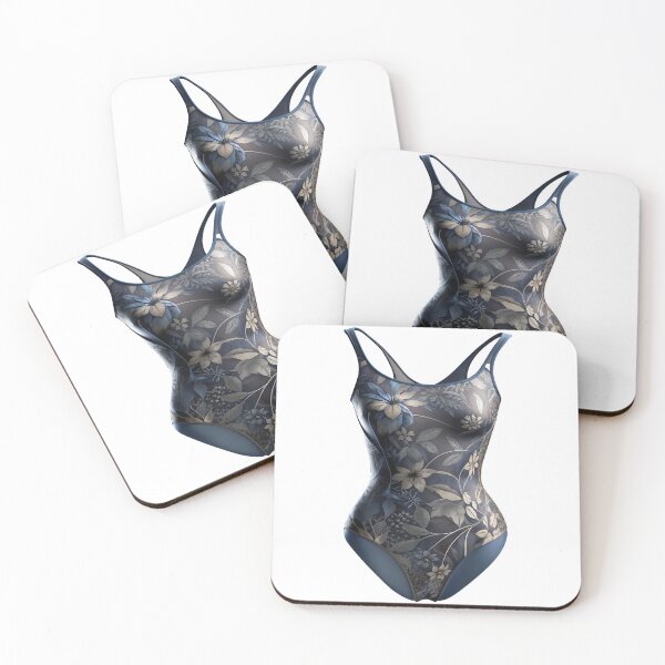 Item preview, One piece swimsuit with botanical print on black studio background designed and sold by Creative88Art.