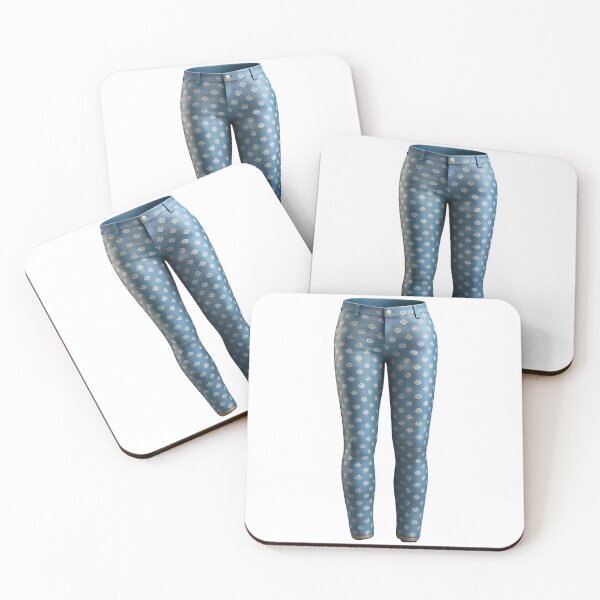 Item preview, Slim fit blue trousers with white rose print and gold button designed and sold by Creative88Art.