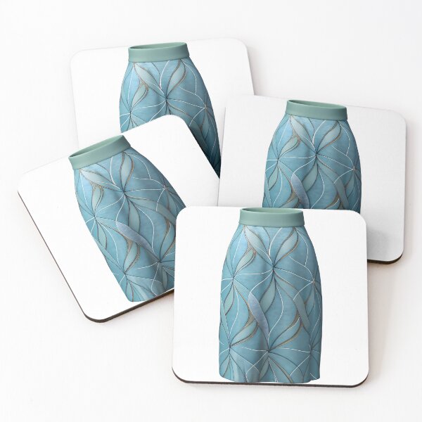 Item preview, Teal blue midi skirt with metallic leaf motif on black background designed and sold by Creative88Art.