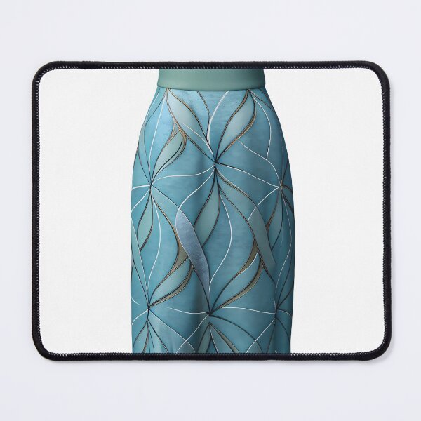 Item preview, Teal blue midi skirt with metallic leaf motif on black background designed and sold by Creative88Art.