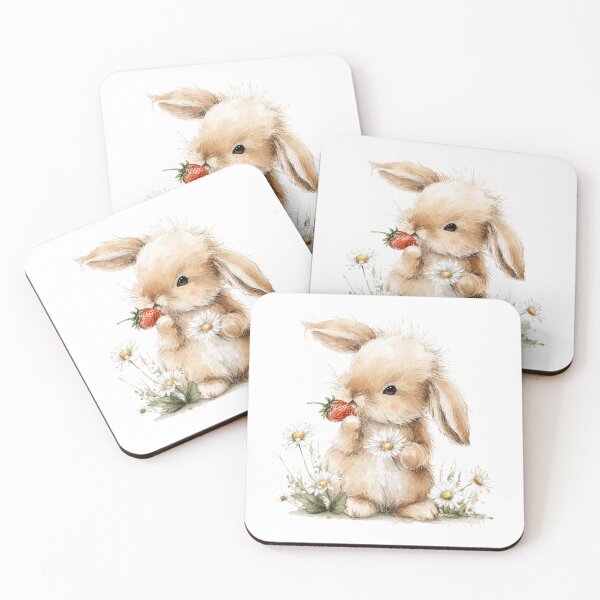 Item preview, Cute Baby Bunny Rabbit Eating Strawberry - Watercolor Cottagecore designed and sold by RaisingRosesArt.