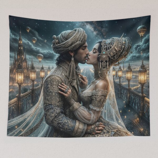 Item preview, Lovers under the starry sky above the dream city designed and sold by KunstGeist.
