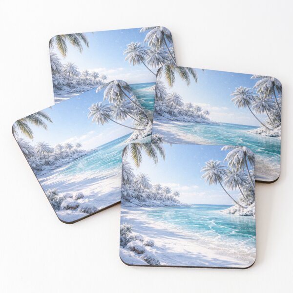Item preview,  Snowy Tropical Beach Paradise | Winter Palm Trees & Ocean Snowfall Art designed and sold by NAJURE.