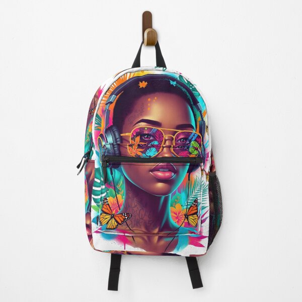 Item preview, Afro Futuristic Woman with Headphones – Neon Nature Portrait designed and sold by R-B-Colors.
