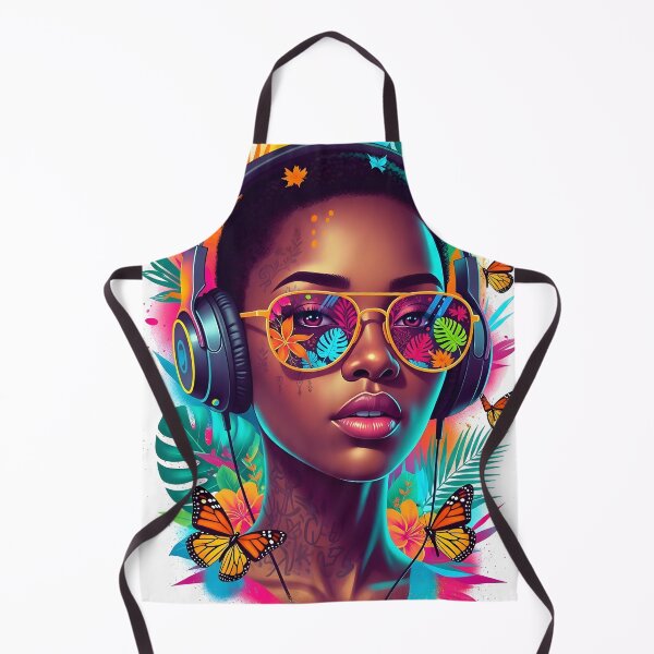 Item preview, Afro Futuristic Woman with Headphones – Neon Nature Portrait designed and sold by R-B-Colors.