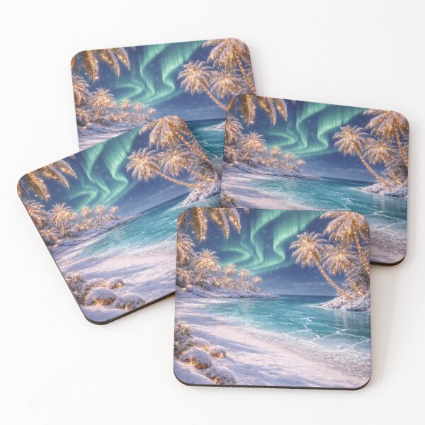 Item preview,  Aurora Snowy Tropical Beach | Northern Lights Palm Trees Winter Paradise Art designed and sold by NAJURE.