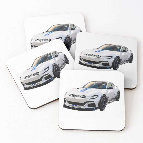 Item preview, White Sports Car with Blue Racing Stripes and Graffiti Hood designed and sold by Artuer69.