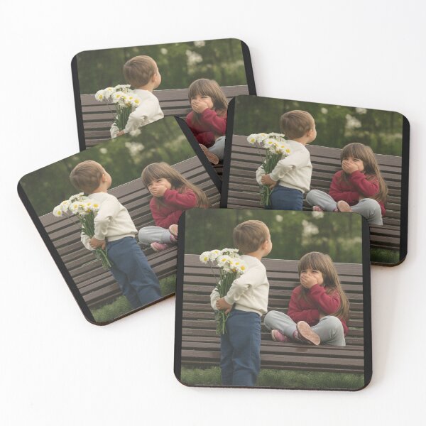 Item preview, Charming Childhood: Sweet Moment of a Boy Giving Flowers to a Girl on a Park Bench designed and sold by PixelVibe782.