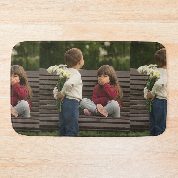 Item preview, Charming Childhood: Sweet Moment of a Boy Giving Flowers to a Girl on a Park Bench designed and sold by PixelVibe782.