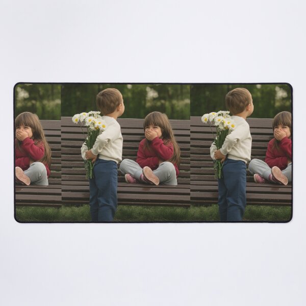 Item preview, Charming Childhood: Sweet Moment of a Boy Giving Flowers to a Girl on a Park Bench designed and sold by PixelVibe782.
