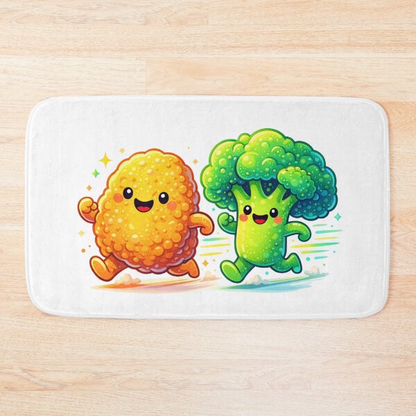 Item preview, Cute Chicken Nugget and Broccoli Running – Fun Food Friends Cartoon designed and sold by TTStudio.