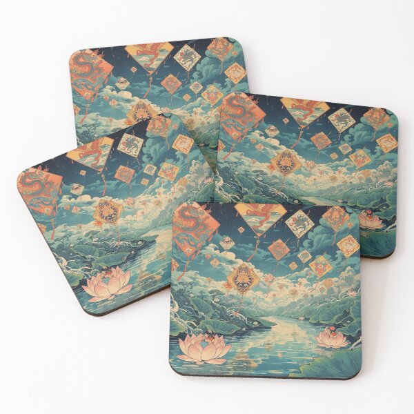 Item preview, Surreal Ukiyo‑e Kite Festival With Mythical Creatures Fantasy Art designed and sold by Vandy Fullam.