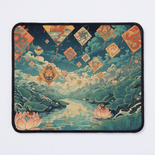 Item preview, Surreal Ukiyo‑e Kite Festival With Mythical Creatures Fantasy Art designed and sold by Vandy Fullam.