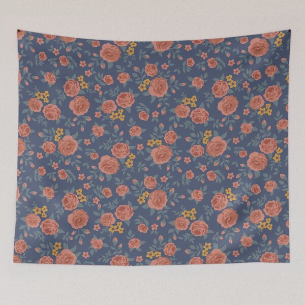 Artikelvorschau, Korallenrosen-Allover-Print auf marineblauem entworfen und verkauft von OHBOY! Handmade.