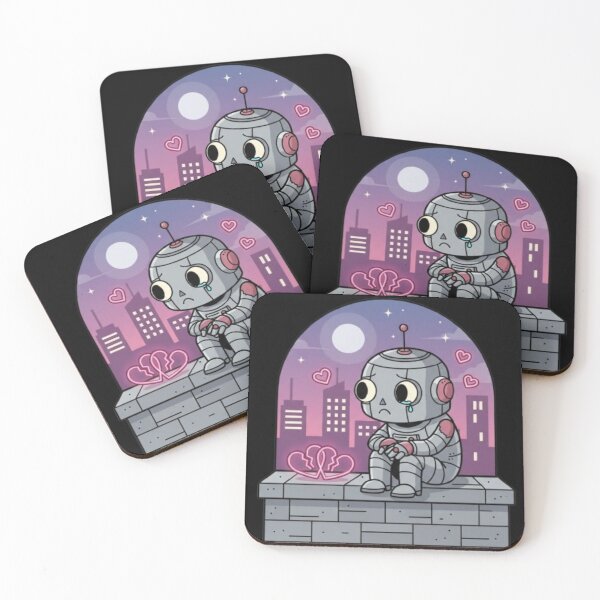 Item preview, Lonely Vintage Robot on Stairs - Anti-Valentine Sci-Fi Art designed and sold by HUBKOJ.