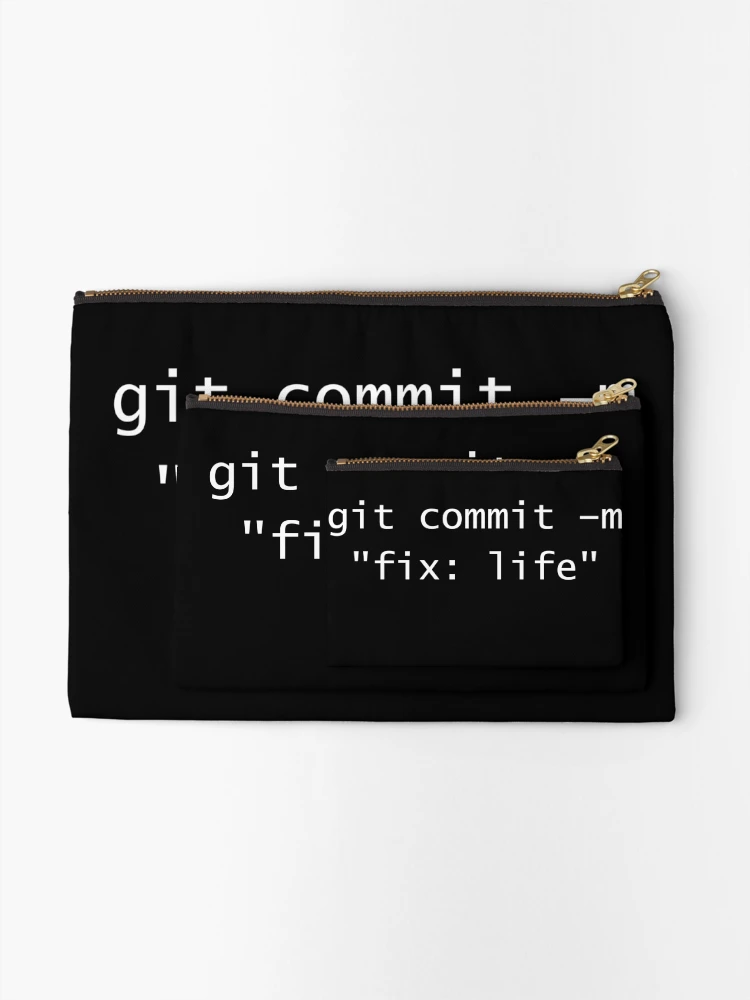 Thumbnail 2 of 4, Zipper Pouch, git commit -m "fix: life" – Programmer Humor – Code 6 Coffee designed and sold by Code6Coffee.