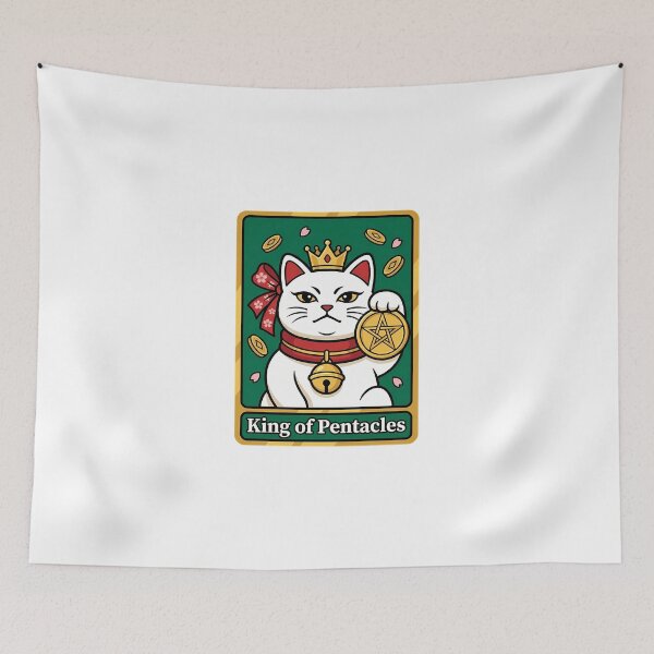 Item preview, Kawaii King of Pentacles Lucky Cat Mascot for Tarot Readers designed and sold by chattsuede.