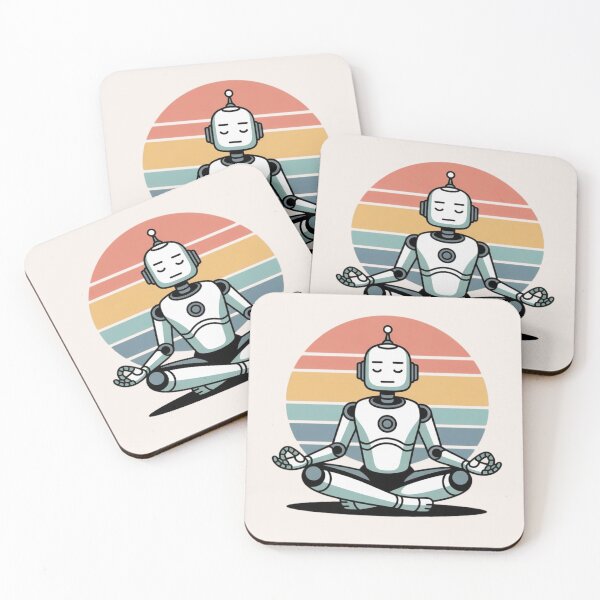 Item preview, Yoga Robot Meditation Retro Sunset designed and sold by VibrArtco.