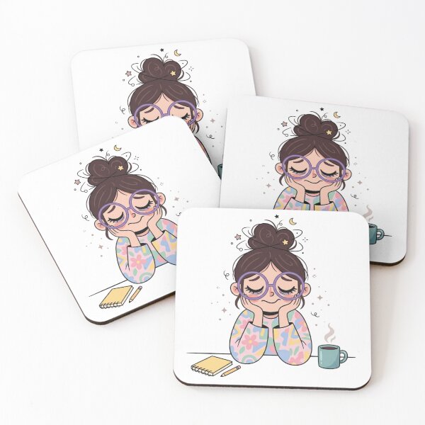 Item preview, Cute Tired Girl Coffee Lover Pastel Cartoon Illustration for Students designed and sold by chattsuede.