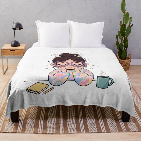 Item preview, Cute Tired Girl Coffee Lover Pastel Cartoon Illustration for Students designed and sold by chattsuede.