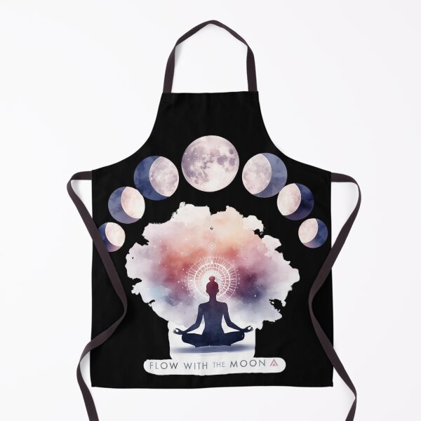 Item preview, Elegant moon phases with yogi meditating below, cosmic aura, mystical text ‘Flow With The Moon’ 1 designed and sold by Neon G.