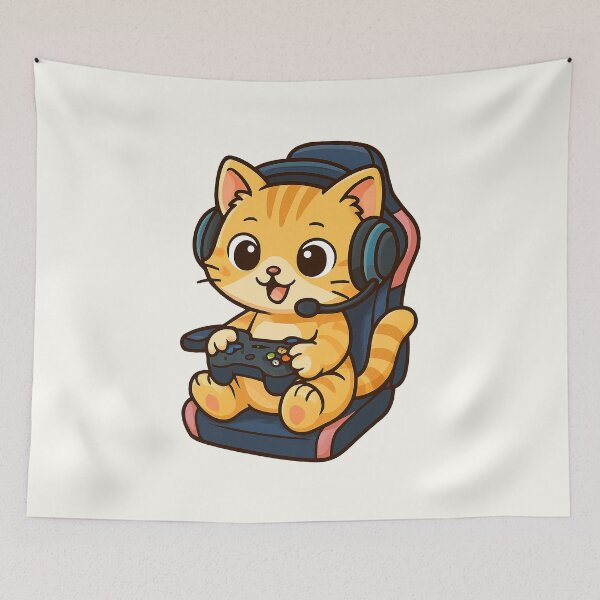 Item preview, Gaming Cat Illustration designed and sold by HoopeStylee.
