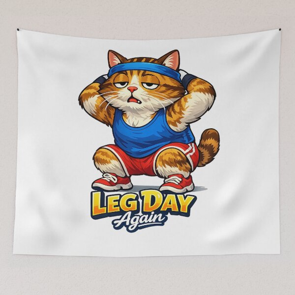 Item preview, Leg Day Again Funny Cat Gym Humor designed and sold by HappyPatchEG.