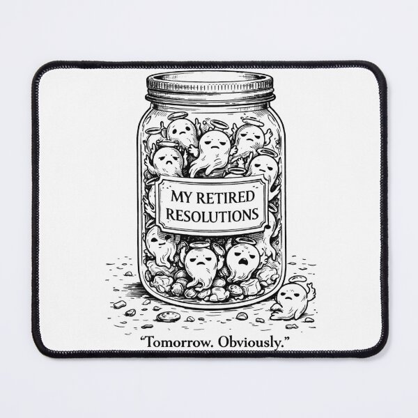 Item preview, My Retired Resolutions – Tomorrow, Obviously (Funny Ghosts Line Art) designed and sold by ComedyInkFactor.