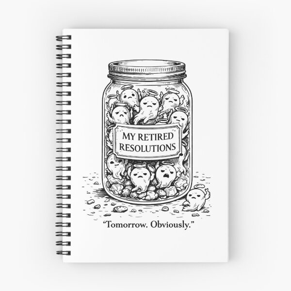 Item preview, My Retired Resolutions – Tomorrow, Obviously (Funny Ghosts Line Art) designed and sold by ComedyInkFactor.