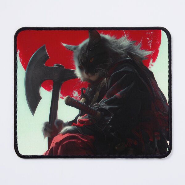 Item preview, The Axe Ronin - Crimson Eclipse - Samurai Cat with Battle Axe designed and sold by Nostosalgos.