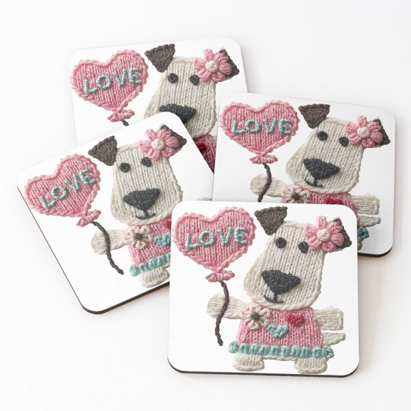 Item preview, Cute knitted dog with love balloon Valentine illustration designed and sold by olenapetol.