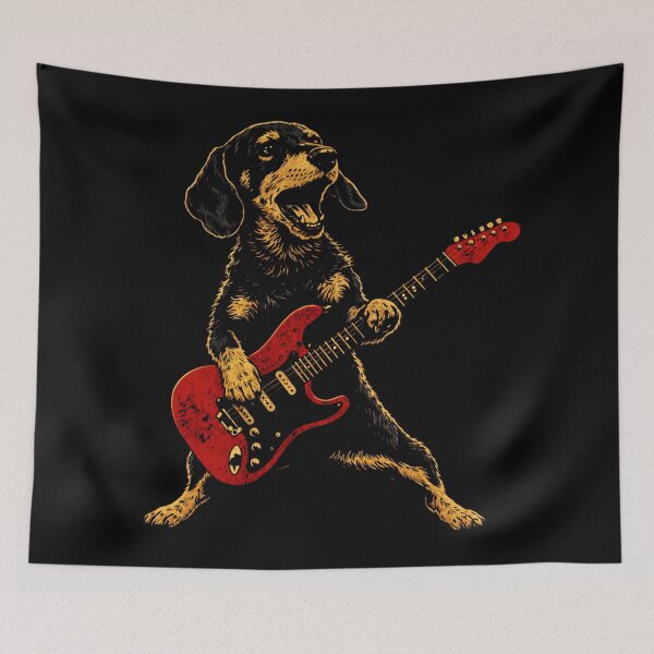 Item preview, Vintage Dachshund Rock Funny Dog Playing Guitar Rock Style designed and sold by will freed18.