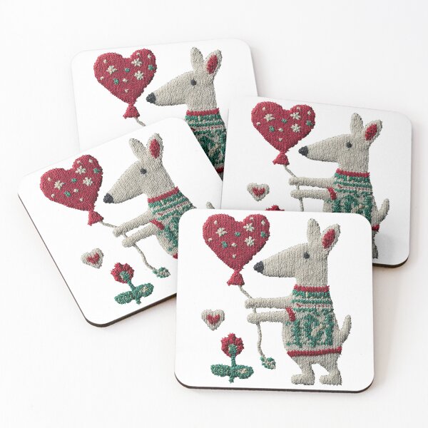Item preview, Cute knitted dog with heart balloon Valentine illustration designed and sold by olenapetol.