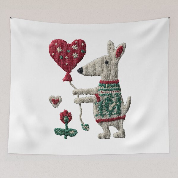 Item preview, Cute knitted dog with heart balloon Valentine illustration designed and sold by olenapetol.
