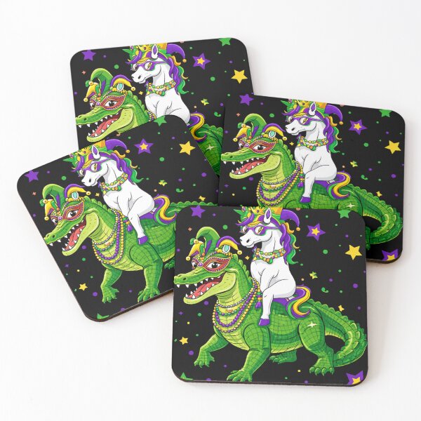 Item preview, Unicorn Riding Alligator Mardi Gras Beads Masked Jester Hat designed and sold by will freed18.