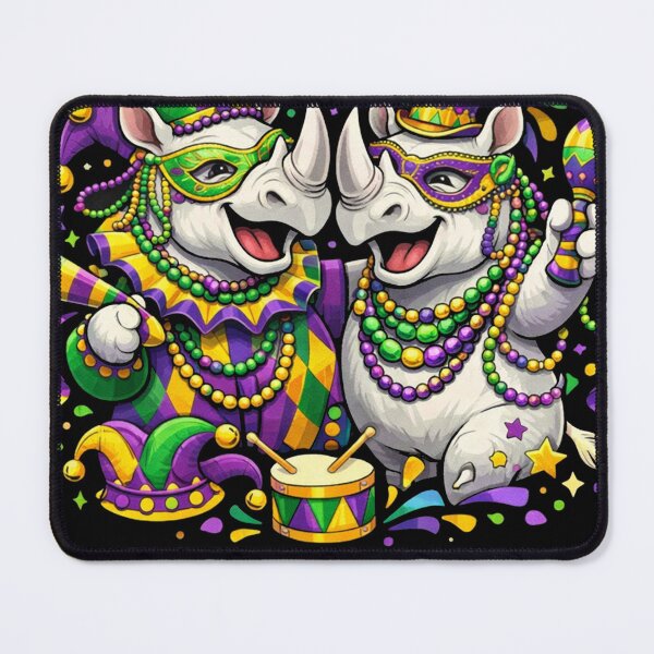 Item preview, white rhinoceros Mardi Gras Beads Masked Jester Hat designed and sold by will freed18.