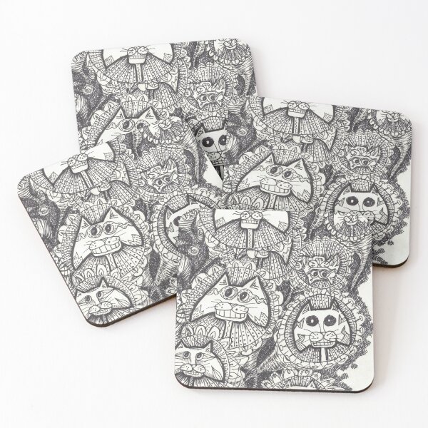 Item preview, cat flowers abstract drawing in black ink  designed and sold by CrittersByLola.