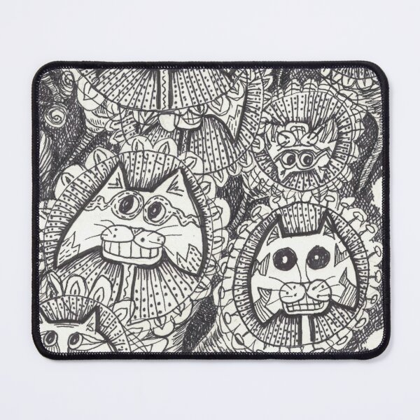 Item preview, cat flowers abstract drawing in black ink designed and sold by CrittersByLola.