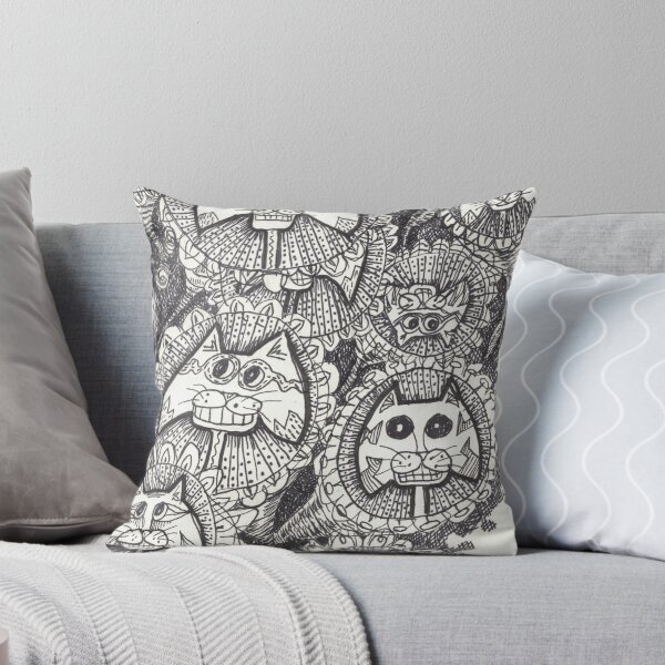 Item preview, cat flowers abstract drawing in black ink  designed and sold by CrittersByLola.