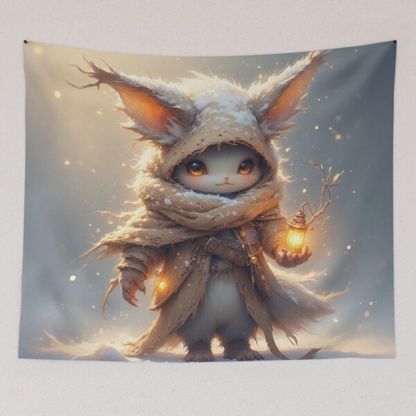 Item preview, Winter Fox Guardian – Cute Fantasy Animal with Lantern in Snow by NegarTv Designs designed and sold by NegarTv Designs.