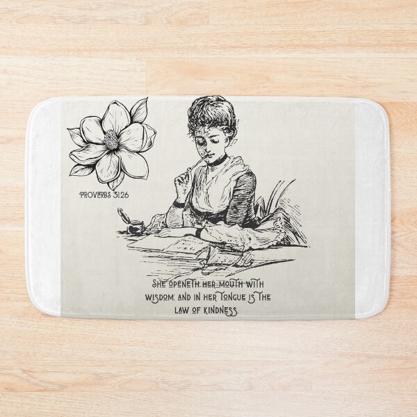 Item preview, Vintage  woman. Black and white design. Last sitting reading the papers, Bible verse Proverbs 31:26 designed and sold by TheProverbsMom.