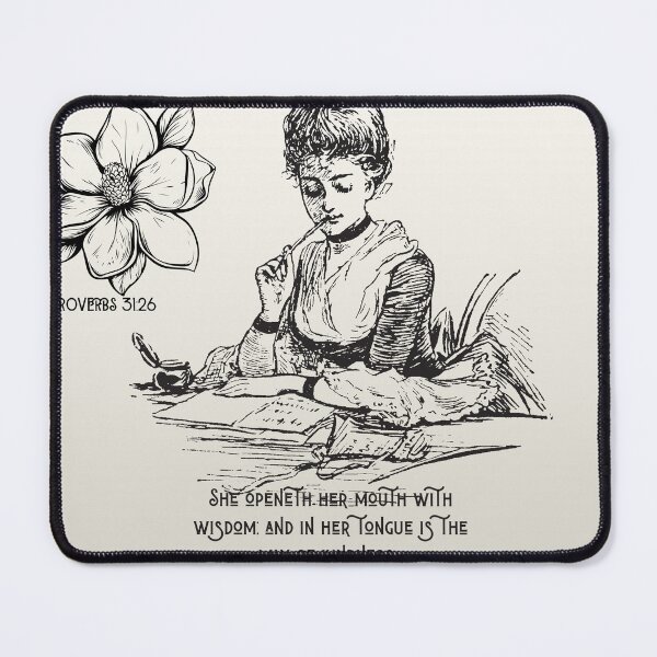 Item preview, Vintage  woman. Black and white design. Last sitting reading the papers, Bible verse Proverbs 31:26 designed and sold by TheProverbsMom.