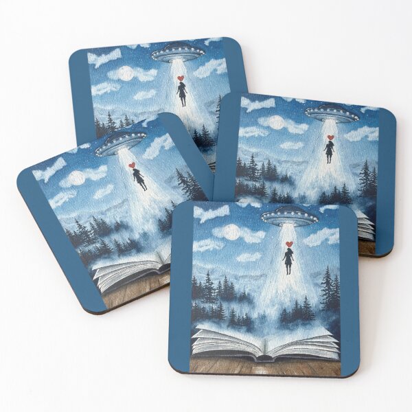 Item preview, Alien Abduction Bookish Scene - "Take Me Away" Watercolor Painting designed and sold by Tarot and Trinkets.