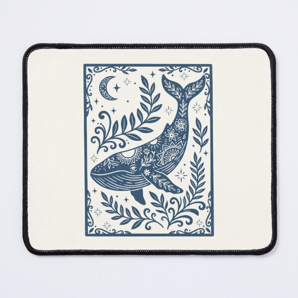 Item preview, Floral Blue Whale Folk Art Retro Nautical designed and sold by Y-Vibes.