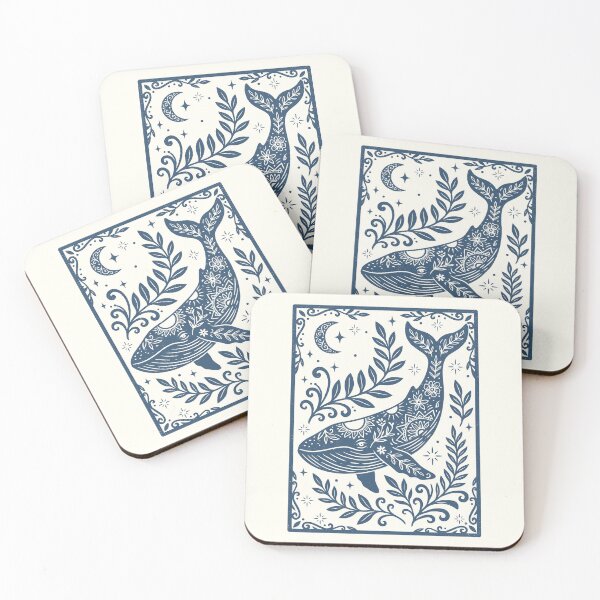 Item preview, Floral Blue Whale Folk Art Retro Nautical designed and sold by Y-Vibes.