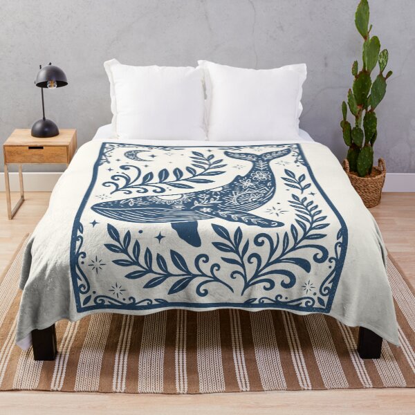 Item preview, Floral Blue Whale Folk Art Retro Nautical designed and sold by Y-Vibes.