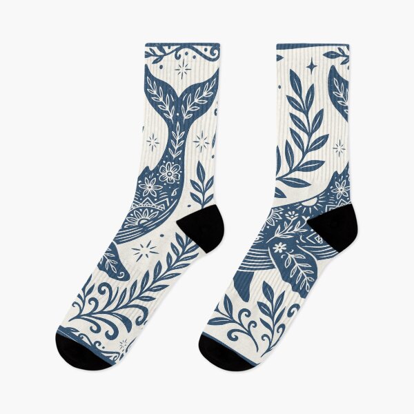 Item preview, Floral Blue Whale Folk Art Retro Nautical designed and sold by Y-Vibes.